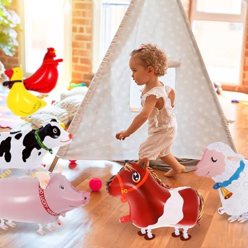 KINYFY 6 Pcs Walking Animal Balloons for Kids,Farm Animals Balloons,Walking Foil Mylar Balloon,Farm Birthday Decorations for Farm Theme Party Supplies (Animal) - Image 3