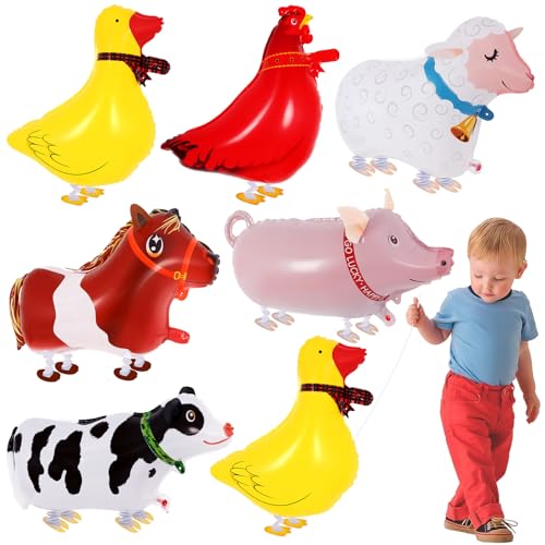 KINYFY 6 Pcs Walking Animal Balloons for Kids,Farm Animals Balloons,Walking Foil Mylar Balloon,Farm Birthday Decorations for Farm Theme Party Supplies (Animal) - Image 1