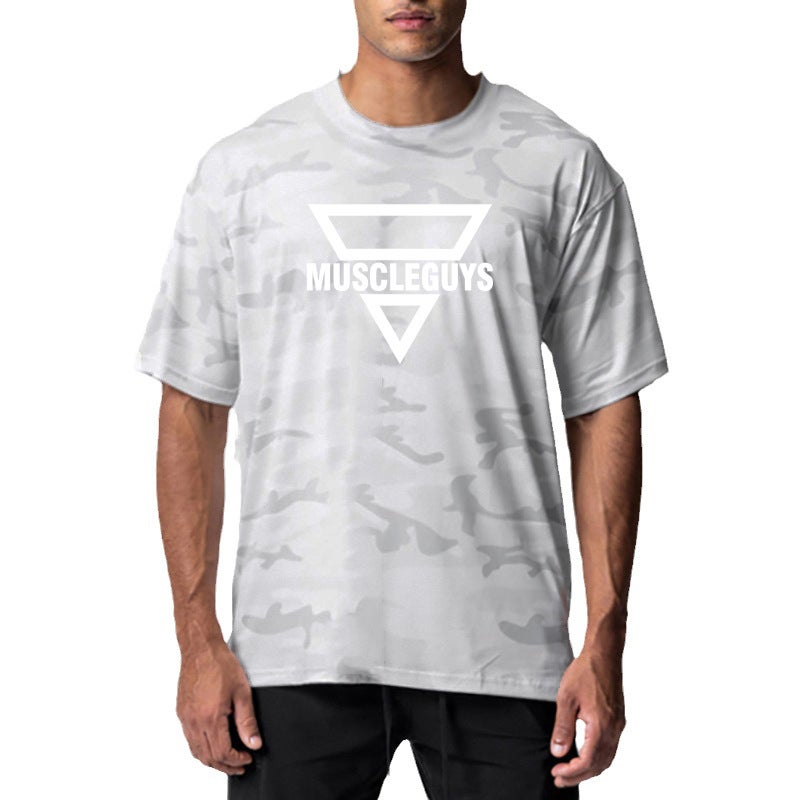 American fashion brand camouflage fitness short sleeve clothes men's summer running training loose round neck half sleeve sports T-shirt fashion - Image 4