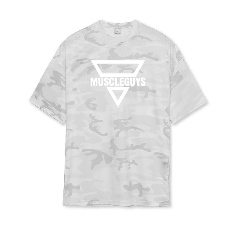 American fashion brand camouflage fitness short sleeve clothes men's summer running training loose round neck half sleeve sports T-shirt fashion - Image 1
