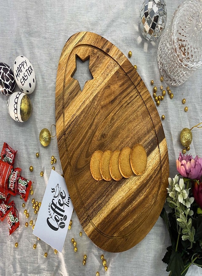 Affinity Decor Organic Acacia Wooden Cutting Board and Serving Platter for Cheese Snacks Vegetables Fruit & Salad (Star Egg 13"L x 9.3"W) - Image 4