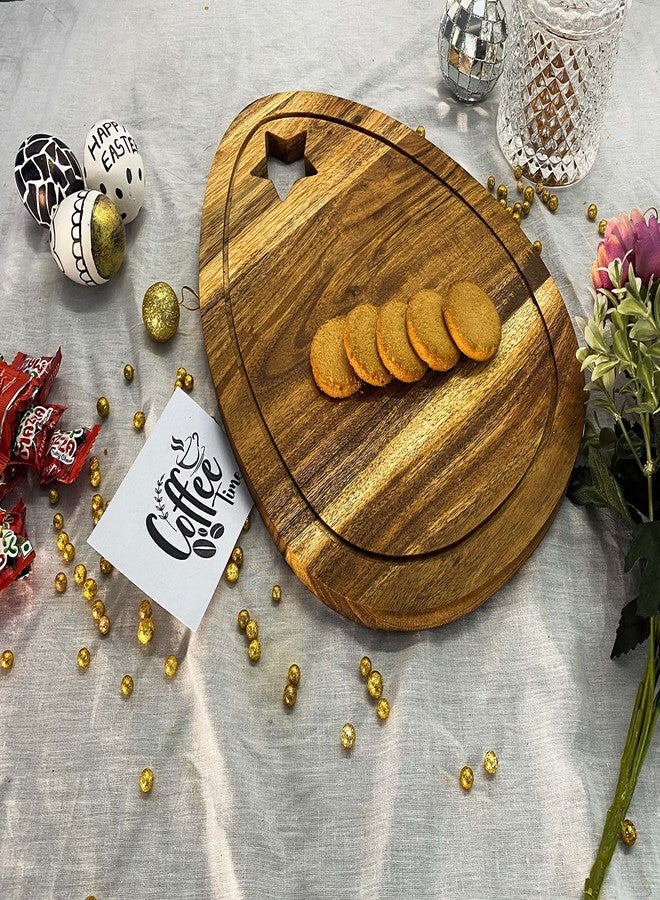Affinity Decor Organic Acacia Wooden Cutting Board and Serving Platter for Cheese Snacks Vegetables Fruit & Salad (Star Egg 13"L x 9.3"W) - Image 2