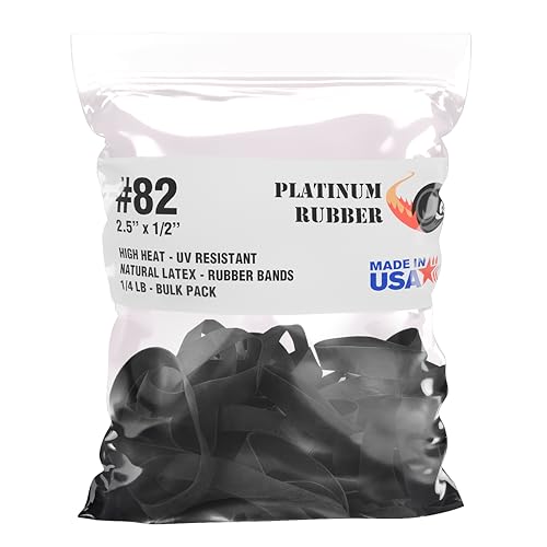 Platinum Rubber Black #82 Extra Wide Large Premium Outdoor Rubberbands, Made in USA, High Heat UV Resistant Platinum Rubber Crepe Band (2 1/2" Long x 1/2" Wide) (Black Rubber 1/4 LB) - Image 1