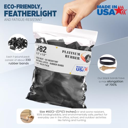 Platinum Rubber Black #82 Extra Wide Large Premium Outdoor Rubberbands, Made in USA, High Heat UV Resistant Platinum Rubber Crepe Band (2 1/2" Long x 1/2" Wide) (Black Rubber 1/4 LB) - Image 2
