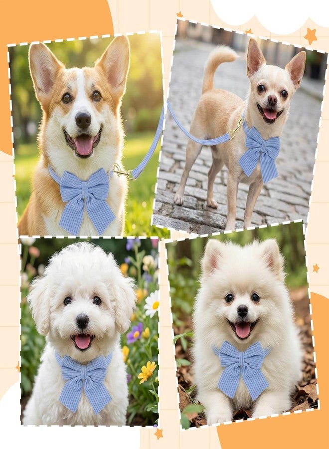 BOHUIZ Puppy Collar and Leash Set, Adjustable Cute Soft Corduroy Bowtie Puppy Collars and Matching Leash with Metal Buckle for Small Medium Dogs Cats(Blue, S) - Image 2