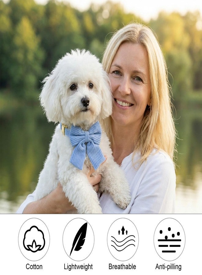 BOHUIZ Puppy Collar and Leash Set, Adjustable Cute Soft Corduroy Bowtie Puppy Collars and Matching Leash with Metal Buckle for Small Medium Dogs Cats(Blue, S) - Image 3