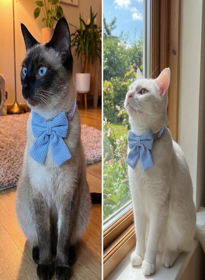 BOHUIZ Puppy Collar and Leash Set, Adjustable Cute Soft Corduroy Bowtie Puppy Collars and Matching Leash with Metal Buckle for Small Medium Dogs Cats(Blue, S) - Image 4