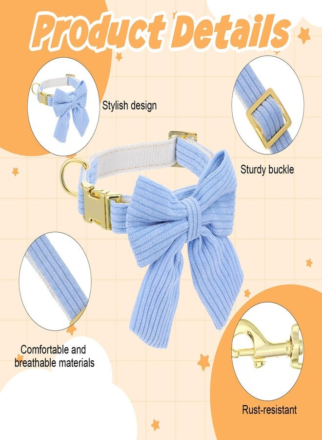 BOHUIZ Puppy Collar and Leash Set, Adjustable Cute Soft Corduroy Bowtie Puppy Collars and Matching Leash with Metal Buckle for Small Medium Dogs Cats(Blue, S) - Image 5