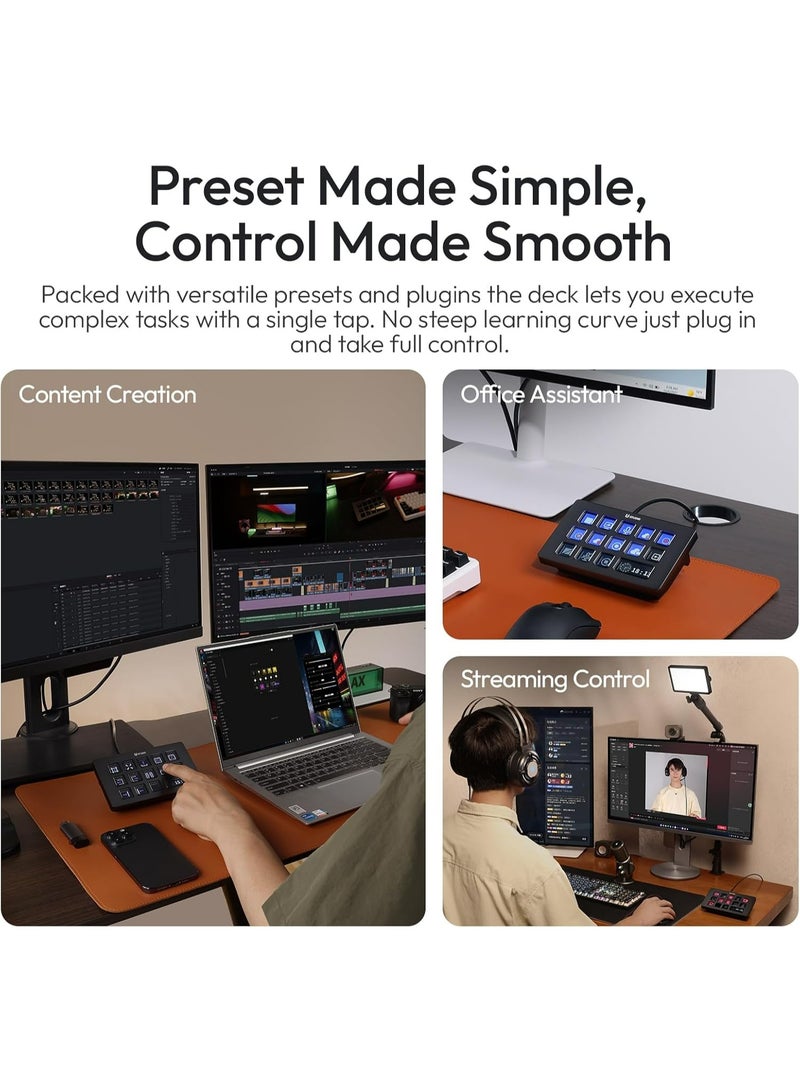 ULANZI Upgrade D200H 7-in-1 Deck U-Studio Stream Controller Keyboard, 14 LCD Keys, 13 Customizable Macro Keys Dock to Control Apps and Software, Trigger Actions in OBS, Twitch, YouTube, for Mac/PC - Image 3