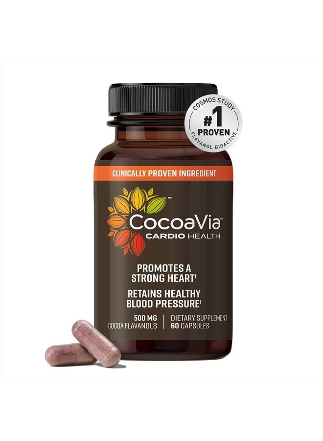 CocoaVia مكمل صحة القلب، 30 يوم، 500 ملغ من فلافانولات الكاكاو، دعم صحة القلب، تعزيز أكسيد النيتريك، الدورة الدموية، الطاقة، نباتي، شوكولاتة داكنة، 60 كبسولة - Image 1