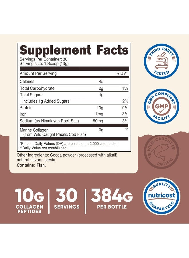 Nutricost Marine Collagen (Chocolate Flavor) 30 Servings - Collagen Supplement from Wild Caught Pacific Cod Fish - Image 2