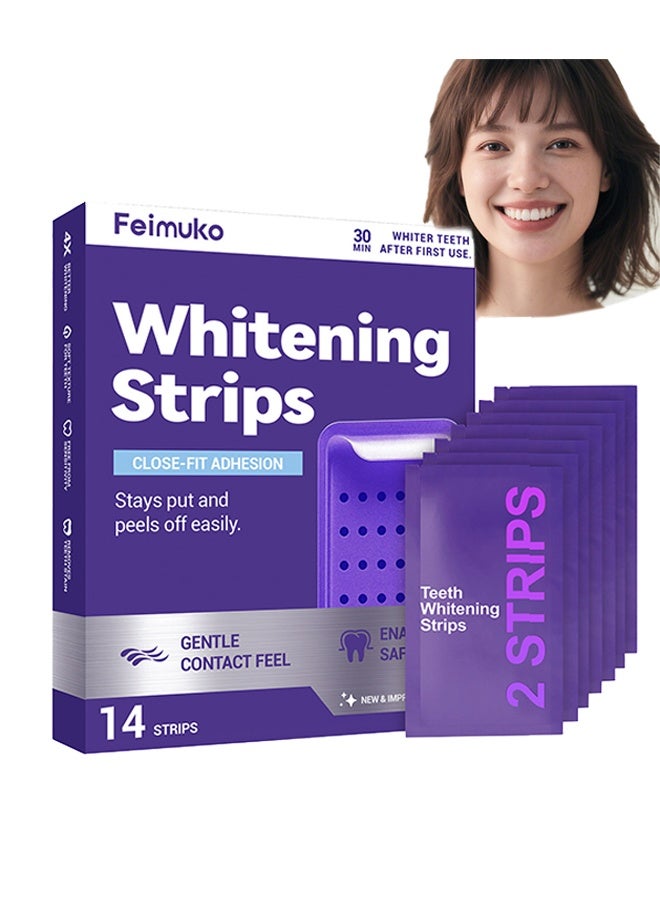 Feimuko Purple Teeth Whitening Strips for Sensitive Teeth, Enamel-Safe Color Correcting Tooth Whitener, Effectively Removes Stubborn Stains, Fast Acting & Non-Slip Grip, 14 Strips - Image 1