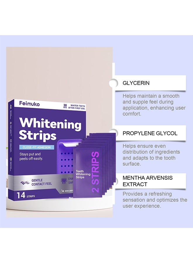 Feimuko Purple Teeth Whitening Strips for Sensitive Teeth, Enamel-Safe Color Correcting Tooth Whitener, Effectively Removes Stubborn Stains, Fast Acting & Non-Slip Grip, 14 Strips - Image 3