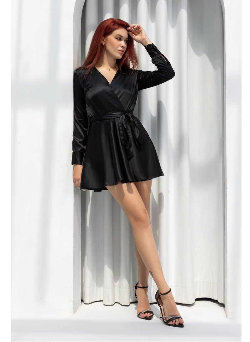 IZEL Satin Wrap Mini Dress - Image 1