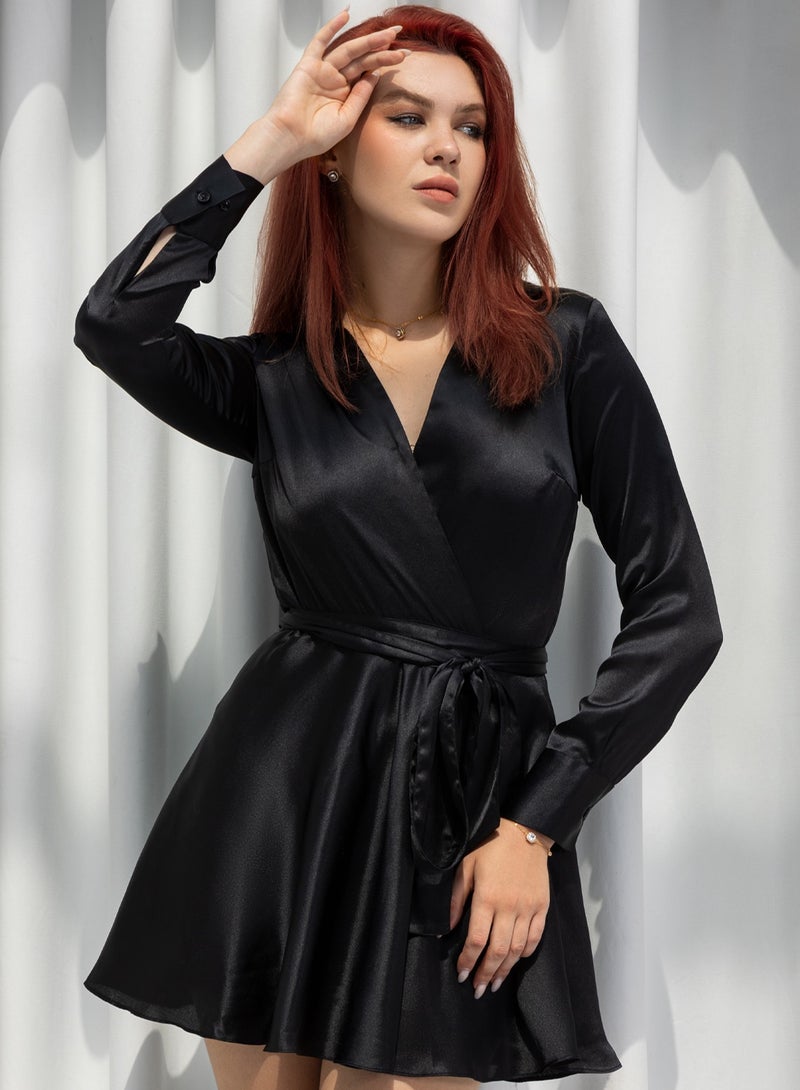 IZEL Satin Wrap Mini Dress - Image 2