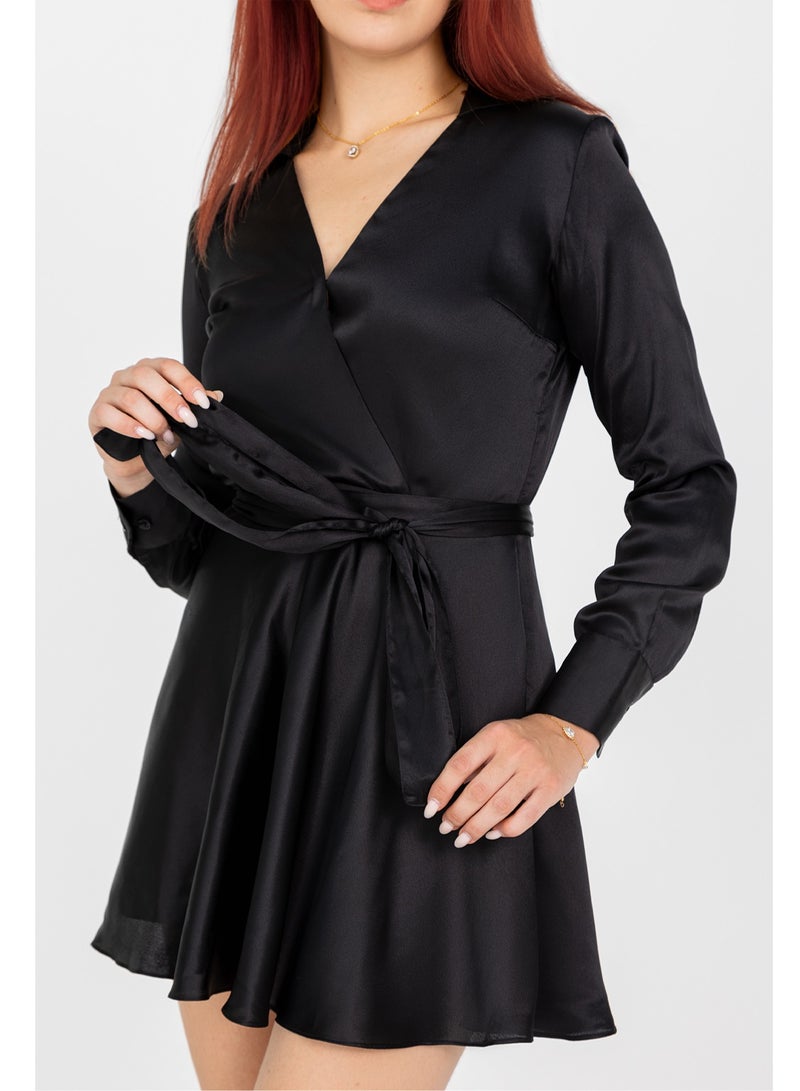 IZEL Satin Wrap Mini Dress - Image 4