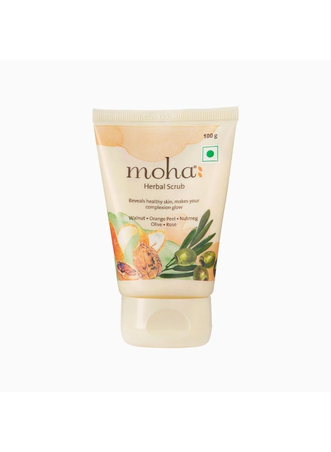 MOHA Herbal Scrub (100 GM) | Face Scrub | Blend Of Walnut, Orange Peel & Oilve Oil for Skin Brightening, Exfoliate Face, For All Skin Type (Pack Of 1) - Image 1