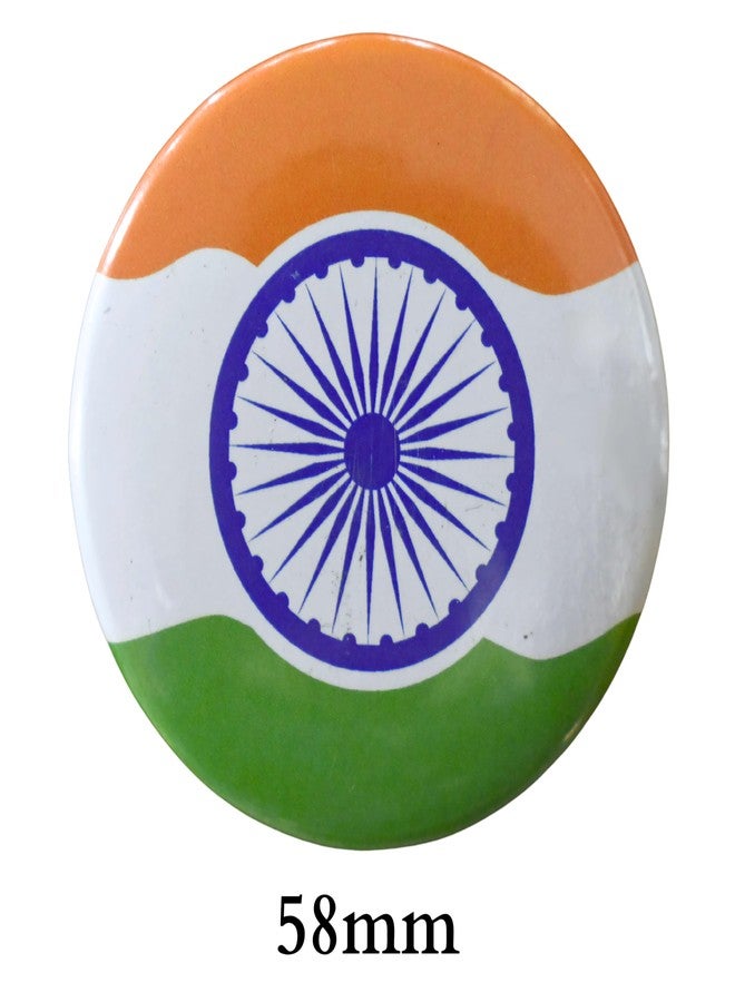 ال سي شارات العلم الهندي ثلاثي الألوان من إل سي | عبوة من 10 شارات دائرية بدبابيس ليوم الاستقلال ويوم الجمهورية | شارة زر بلاستيكية | شارات تيرانجا لامعة 58 مم (التصميم 4) - Image 3