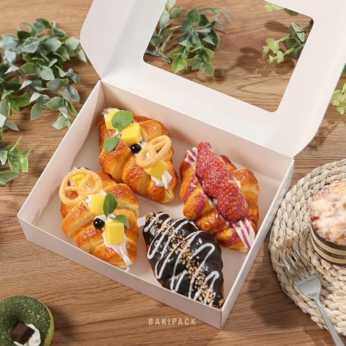 BAKIPACK 25 White Bakery Boxes with Window, 9x7x2.5 Inches Cake Boxes with Window, Treat Boxes for Small Bakery, Dessert, Candy, Cookies, Pastry, Party Favors, Wedding Cake - Image 3