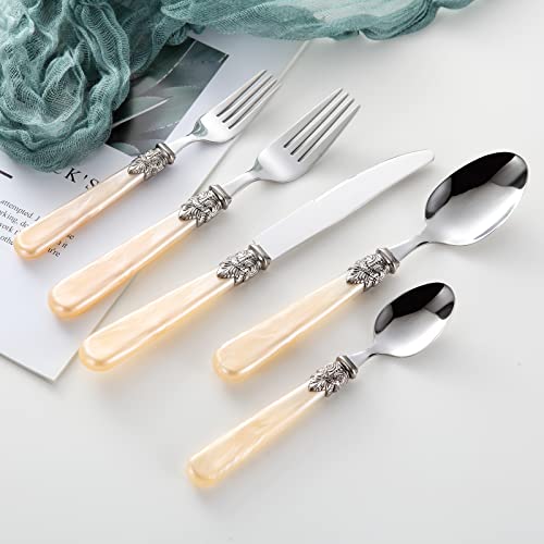 CATHYLIN 20 pieces 18/10 Stainless Steel Silverware Sets With Champagne Handle,Vintage Cutlery Sets,Sliverware set Service for 4,Dishware Safe (20,champagne) - Image 3
