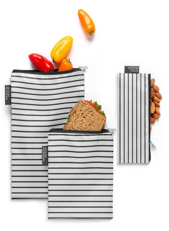 سيمبل مودرن أكياس وجبات خفيفة قابلة لإعادة الاستخدام من سيمبل مودرن إيلي - أكياس سندويشات - تخزين الطعام، عبوة من 3 قطع، بنقشة خطوط جليدية - Image 1