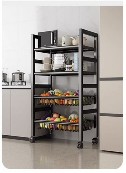Storage Shelves on Wheels, 4 Tier Shelves for Storage, Heavy Duty Standing Shelf Units, Storage Baskets Shelves for Small Spaces, With 4 Hooks, Storage Rack for Garage, Kitchen, Basement