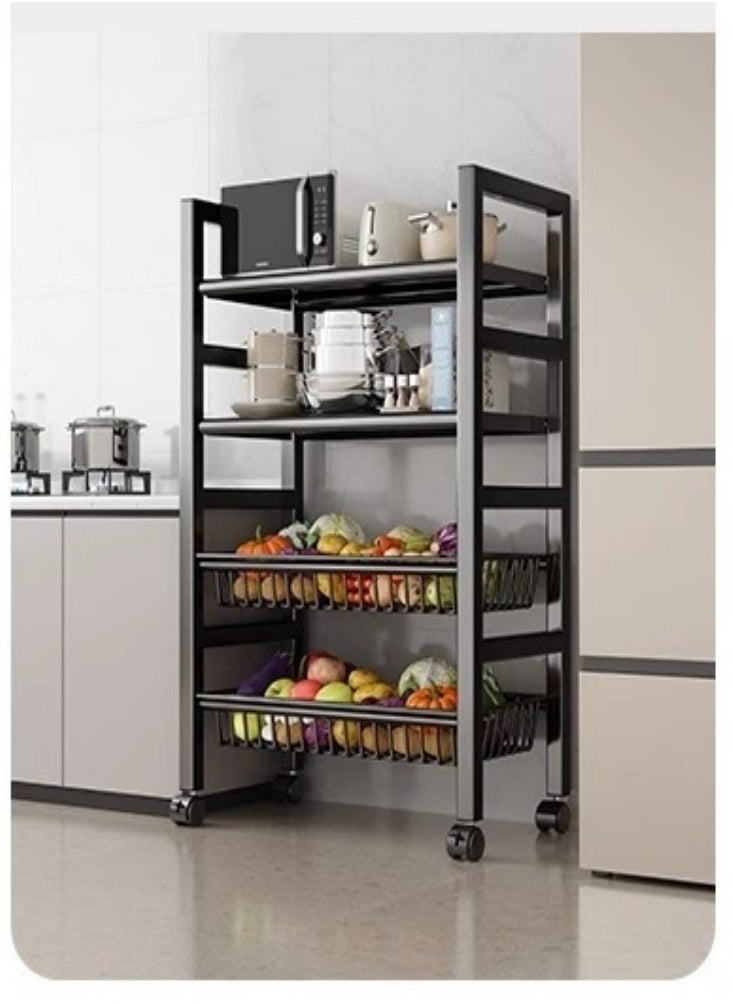DMG TECH - Storage Shelves on Wheels, 4 Tier Shelves for Storage, Heavy Duty Standing Shelf Units, Storage Baskets Shelves for Small Spaces, With 4 Hooks, Storage Rack for Garage, Kitchen, Basement - Image 1