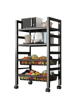 DMG TECH Storage Shelves on Wheels, 4 Tier Shelves for Storage, Heavy Duty Standing Shelf Units, Storage Baskets Shelves for Small Spaces, With 4 Hooks, Storage Rack for Garage, Kitchen, Basement  - Image 1