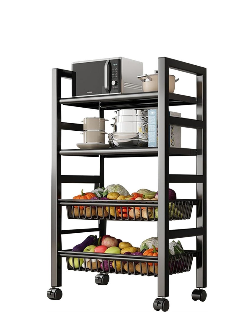 DMG TECH - Storage Shelves on Wheels, 4 Tier Shelves for Storage, Heavy Duty Standing Shelf Units, Storage Baskets Shelves for Small Spaces, With 4 Hooks, Storage Rack for Garage, Kitchen, Basement - Image 1