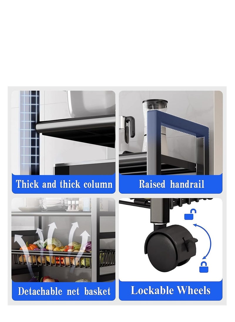 DMG TECH - Storage Shelves on Wheels, 4 Tier Shelves for Storage, Heavy Duty Standing Shelf Units, Storage Baskets Shelves for Small Spaces, With 4 Hooks, Storage Rack for Garage, Kitchen, Basement - Image 1