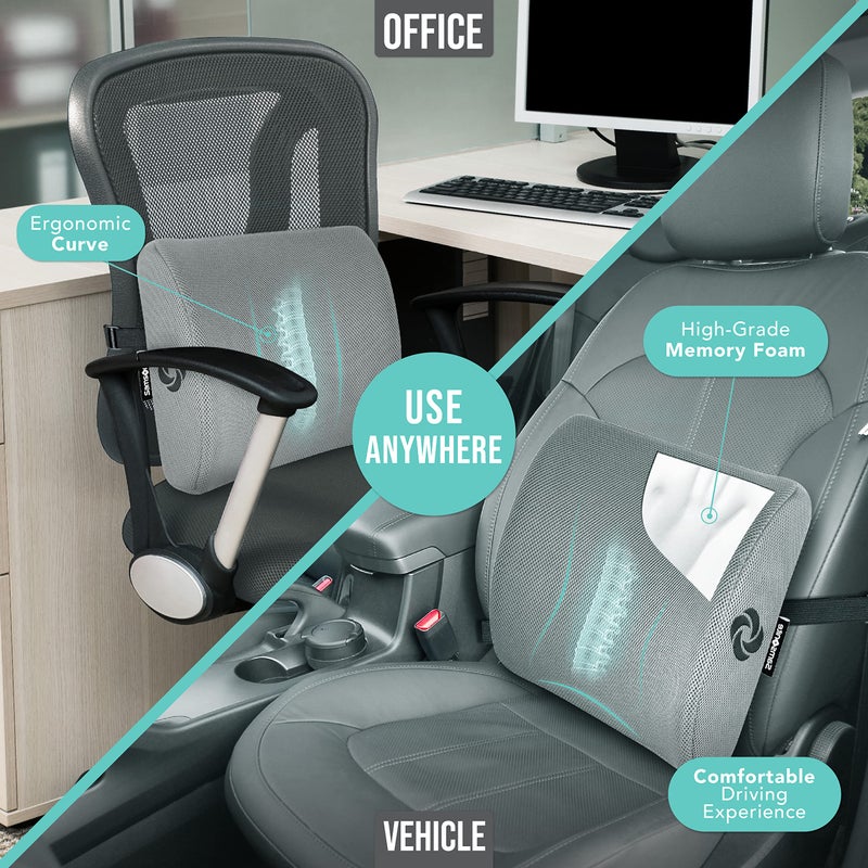 Samsonite SA5244 Ergonomic Lumbar Support Pillow Helps Relieve Lower Back Pain 100% Pure Memory Foam Improves Posture Fits Most Seats Breathable Mesh Washable Cover Adjustable Strap - Image 2