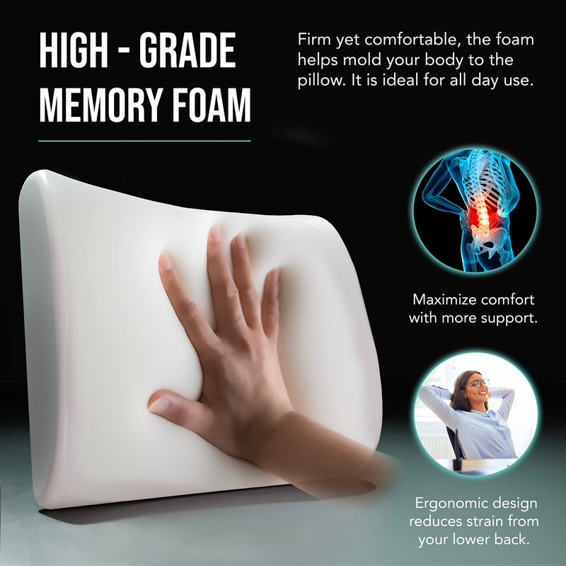 Samsonite SA5244 Ergonomic Lumbar Support Pillow Helps Relieve Lower Back Pain 100% Pure Memory Foam Improves Posture Fits Most Seats Breathable Mesh Washable Cover Adjustable Strap - Image 3