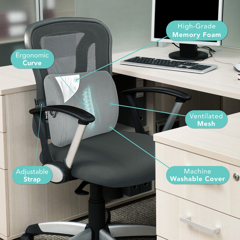 Samsonite SA5244 Ergonomic Lumbar Support Pillow Helps Relieve Lower Back Pain 100% Pure Memory Foam Improves Posture Fits Most Seats Breathable Mesh Washable Cover Adjustable Strap - Image 4