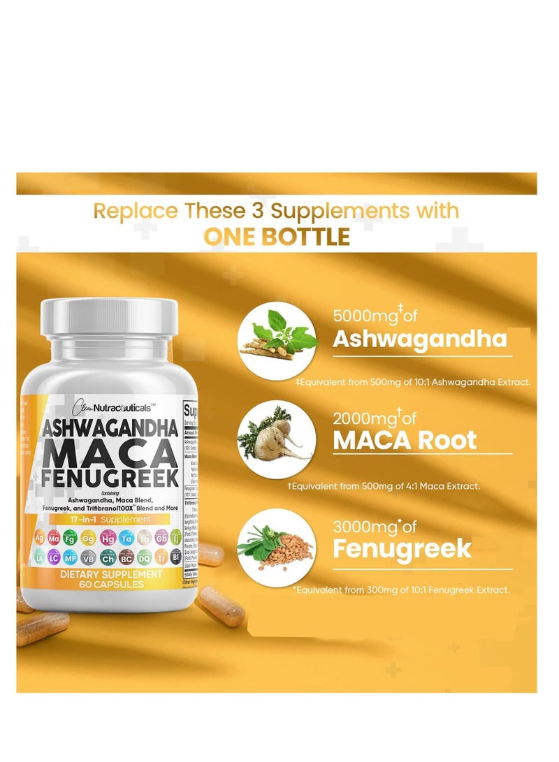 Clean Nutraceuticals Ashwagandha Maca Fenugreek 17 in 1 supplement 60 Capsules - Image 2