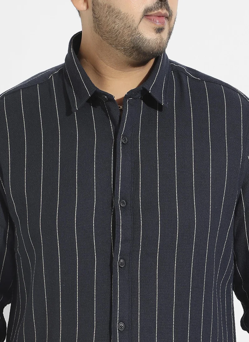 Instafab Plus Men's Navy Blue Shadow Striped Shirt