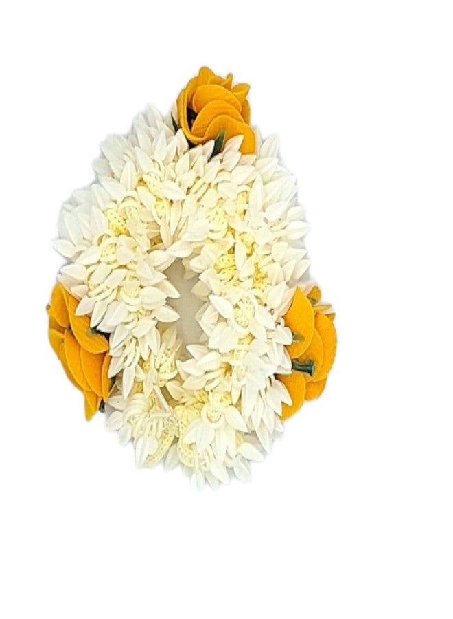 DIAN Pack of 1 White & Yellow Artificial Flower Hair Accessories, Mogra Scrunchies For Women, Hair Bun Accessories For Women, Gajra Hair Accessories for Women - Image 1