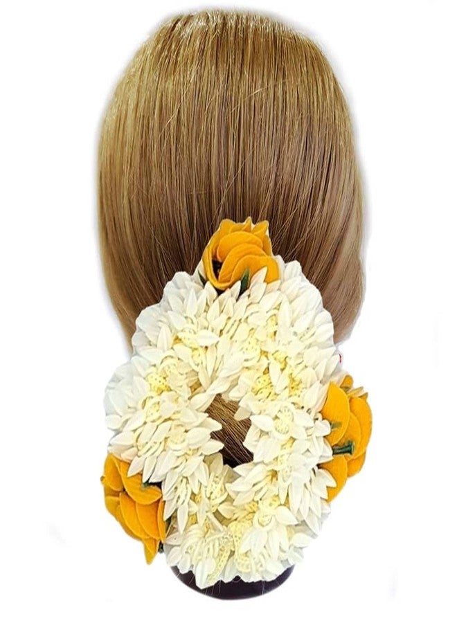 DIAN Pack of 1 White & Yellow Artificial Flower Hair Accessories, Mogra Scrunchies For Women, Hair Bun Accessories For Women, Gajra Hair Accessories for Women - Image 4
