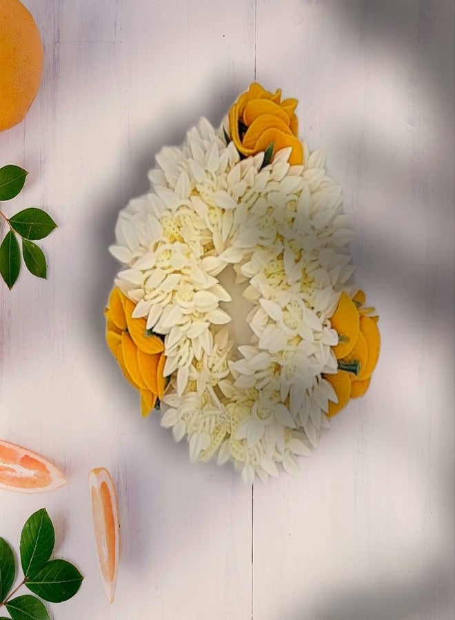 DIAN Pack of 1 White & Yellow Artificial Flower Hair Accessories, Mogra Scrunchies For Women, Hair Bun Accessories For Women, Gajra Hair Accessories for Women - Image 5