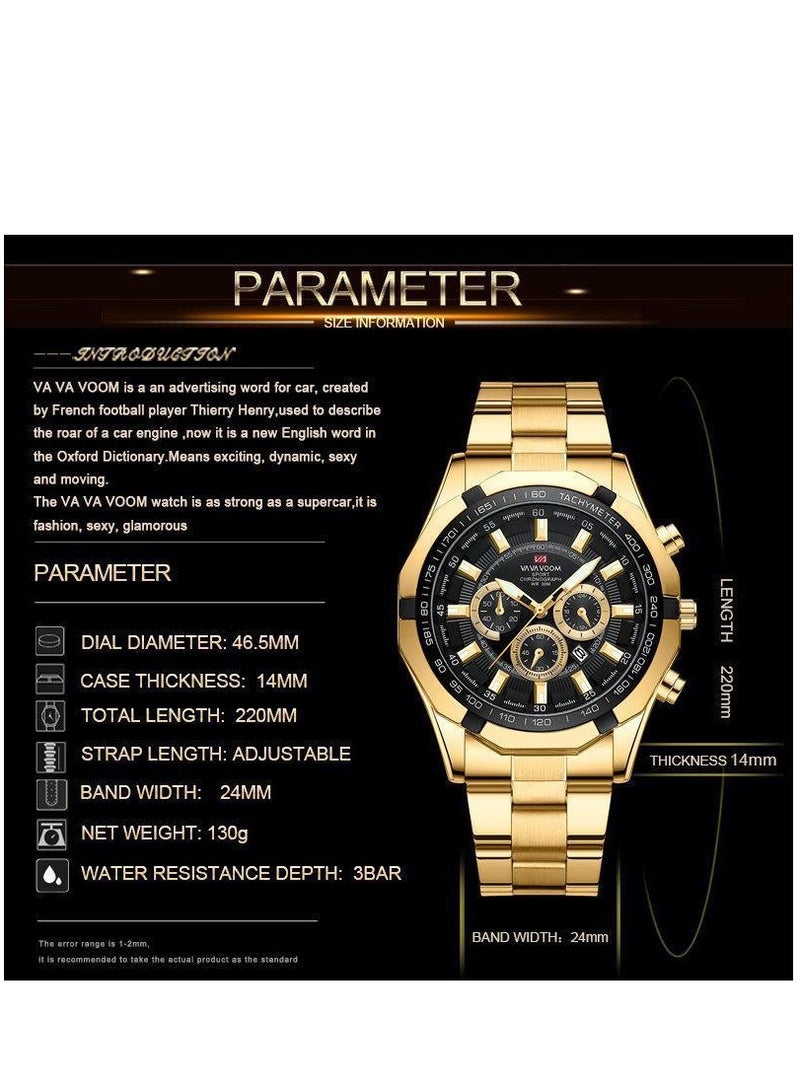 VA VA VOOM Mens Watches Analog Quartz Chronograph ,Waterproof , Fashion Business Work ,Casual Sport Designer Dress ,with Calendar Elegant Gifts - Image 3