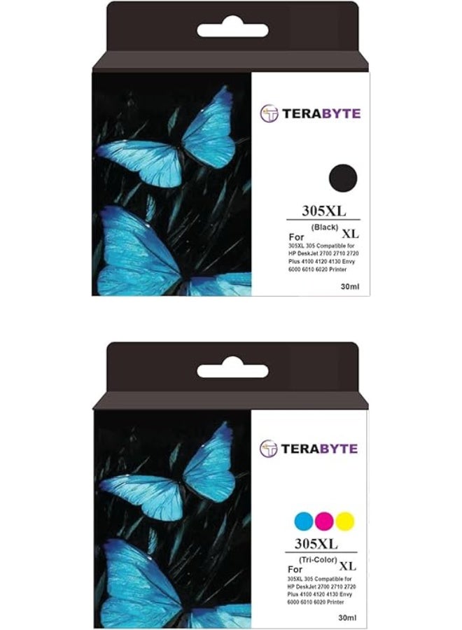 Terabyte 305XL Ink Cartridge Combo Pack, Black and Tri-Color, Compatible with HP DeskJet 2700 2710 2720 Plus 4100 4120 4130 Envy 6000 6010 6020 Printer, 30ml High Yield - Image 1