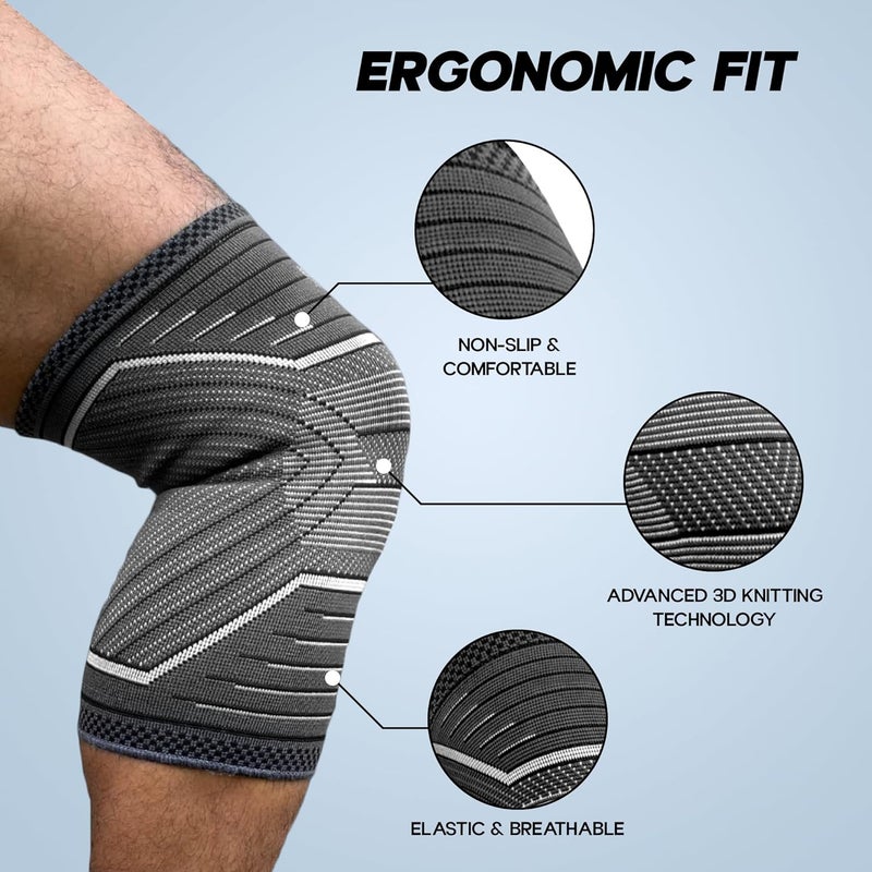 KONEX Salt resistant coating KONEX Elastic & Breathable Knee Cap Support Sleeves | Ideal for Sports, Workouts, Pain Relief, Knee Cap Compression Support, Running, Cycling & Exercise - Medium, Black (1 Pair) Flexible anti-break - Image 2