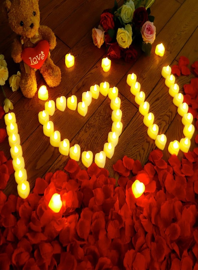 JMUQ 7000 Pieces Artificial Rose Petals with 72 Pieces Romantic Heart Led Tealight Candles, Rose Petals and Candles Set for Weddings Anniversaries Proposals Decor(Warm White Light) - Image 2