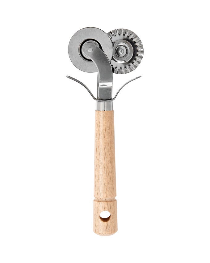 FANTES DOUBLEBLADE PASTRY RAVIOLI PASTA DOUGH CUTTER CRIMPER WHEEL STAINLESS STEEL WITH BEECHWOOD HANDLE THE ITALIAN MARKET ORIGINAL SINCE 1906