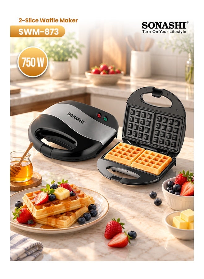 سوناشي ماكينة صنع الوافل مانع للالتصاق لشريحتين 750 W SWM-873 أسود/فضي - Image 1
