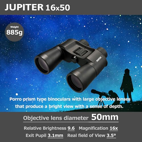 Pentax Jupiter 16x50 Easy Viewing Large Aperture porro Prism Binocular, Black - Image 5
