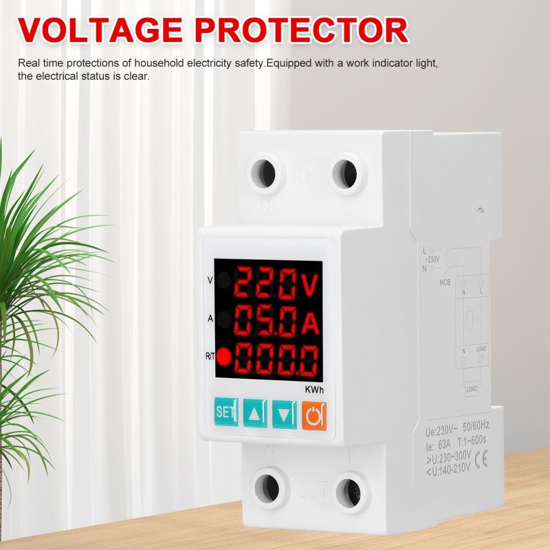 Voltage Protector: White CHLT-63, Real-time Household Electricity Safety Protection, Customizable Current Limit - 3-display Clear Voltage Current & Electric Degree View, Self-resetting for Home Dormit - Image 4