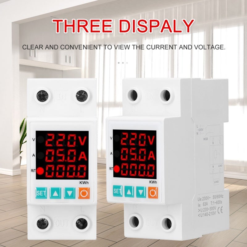 Voltage Protector: White CHLT-63, Real-time Household Electricity Safety Protection, Customizable Current Limit - 3-display Clear Voltage Current & Electric Degree View, Self-resetting for Home Dormit - Image 5