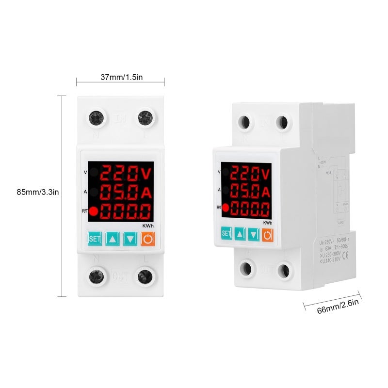 Voltage Protector: White CHLT-63, Real-time Household Electricity Safety Protection, Customizable Current Limit - 3-display Clear Voltage Current & Electric Degree View, Self-resetting for Home Dormit - Image 3