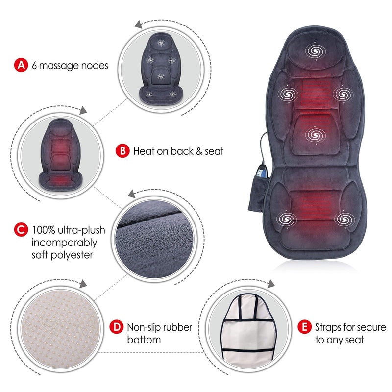 Snailax Vibration Back Massager with Heat, Massage Seat Cushion with 6 Vibrating Motors and 2 Heat Levels, Massage Chair Pad for Home Office use, Gifts for Him Her - Image 5