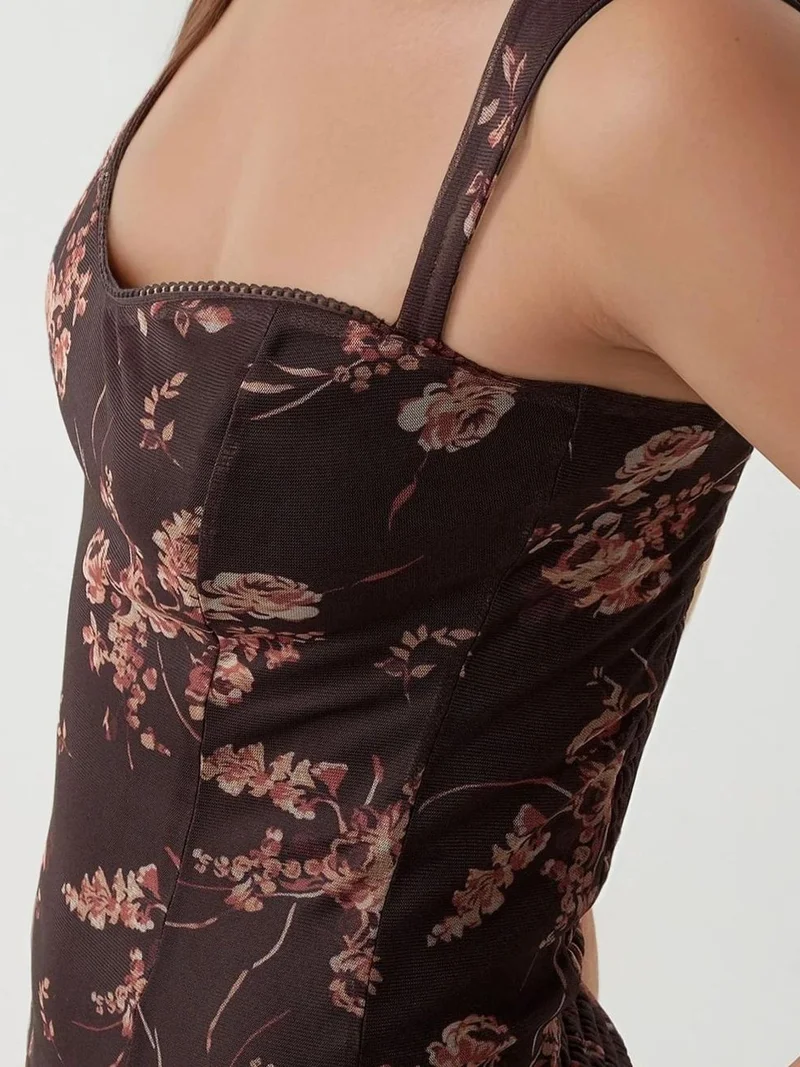 HICCUP Heart Collar Printed Tulle Top